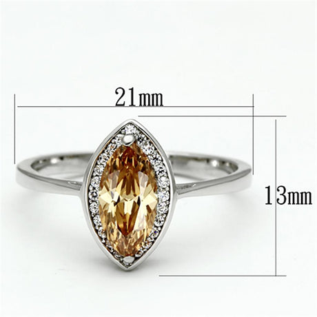 Rhodium 925 Sterling Silver Ring with AAA Grade CZ  in Champagne
