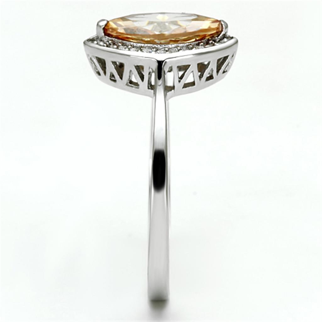 Rhodium 925 Sterling Silver Ring with AAA Grade CZ  in Champagne