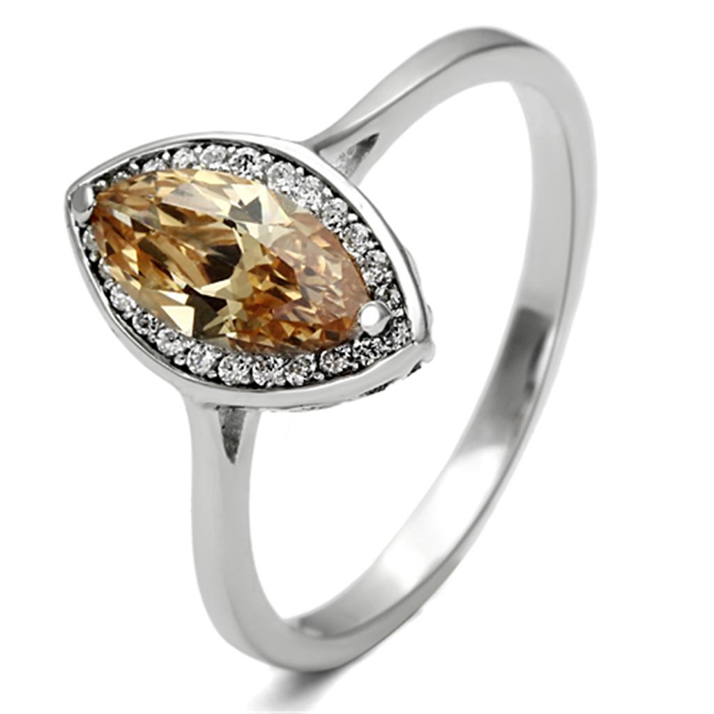 Rhodium 925 Sterling Silver Ring with AAA Grade CZ  in Champagne
