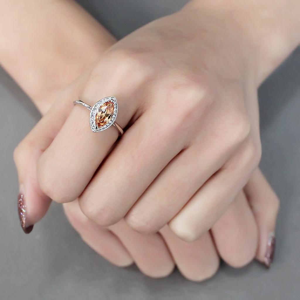 Rhodium 925 Sterling Silver Ring with AAA Grade CZ  in Champagne