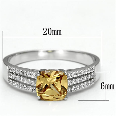Rhodium 925 Sterling Silver Ring with AAA Grade CZ  in Champagne