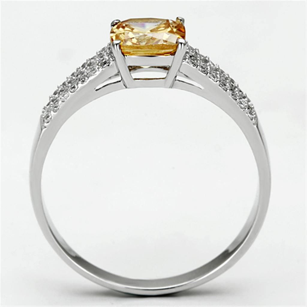 Rhodium 925 Sterling Silver Ring with AAA Grade CZ  in Champagne