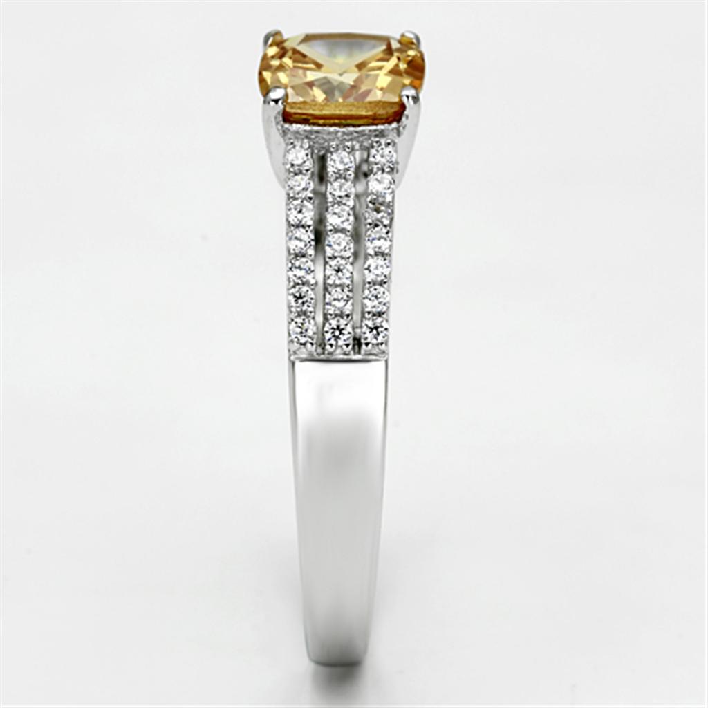 Rhodium 925 Sterling Silver Ring with AAA Grade CZ  in Champagne