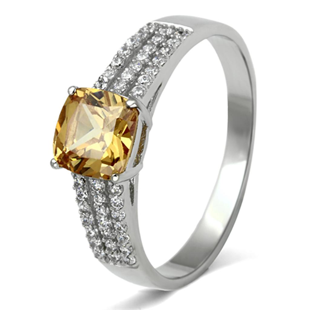 Rhodium 925 Sterling Silver Ring with AAA Grade CZ  in Champagne