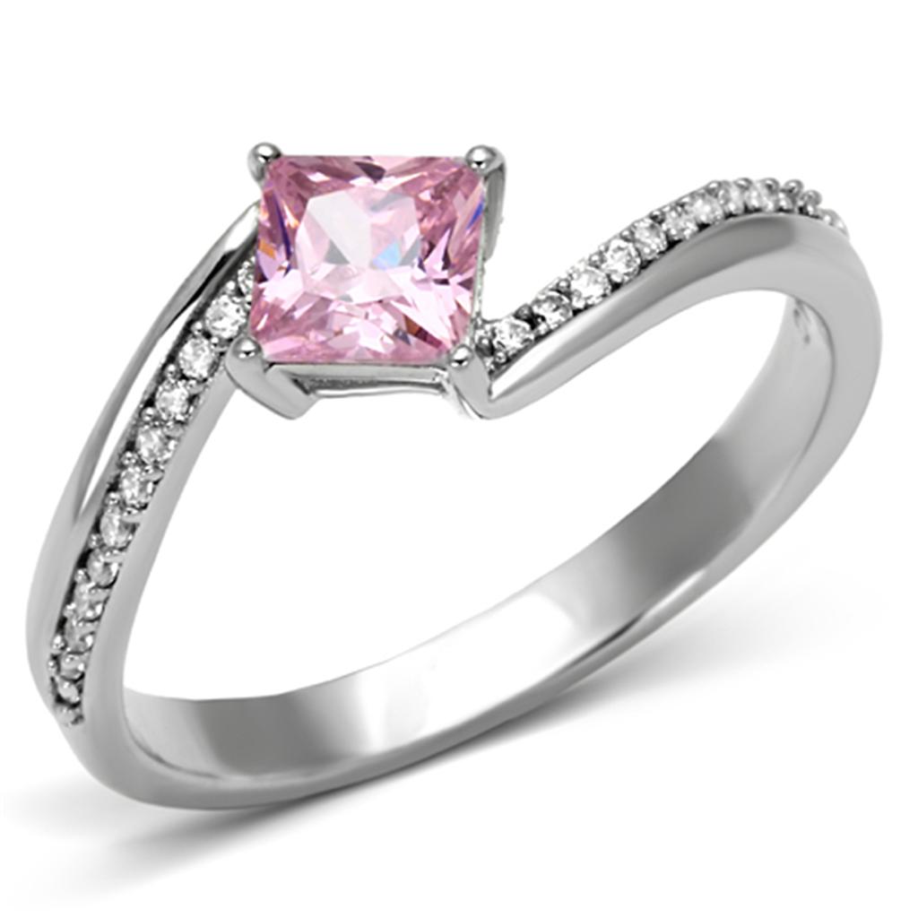 Rhodium 925 Sterling Silver Ring with AAA Grade CZ  in Rose