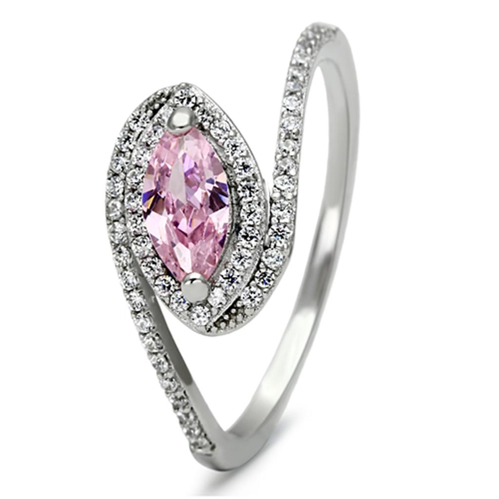 Rhodium 925 Sterling Silver Ring with AAA Grade CZ  in Rose