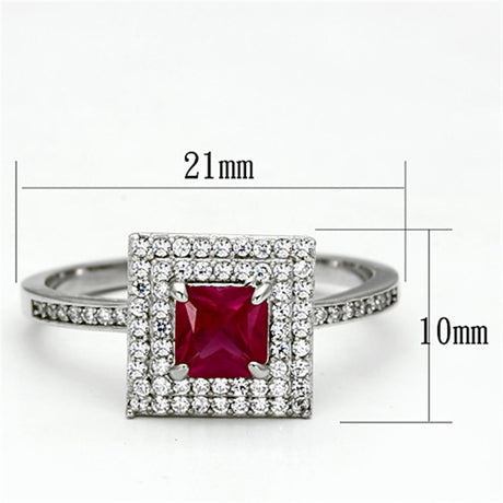 Rhodium 925 Sterling Silver Ring with Synthetic Corundum in Ruby