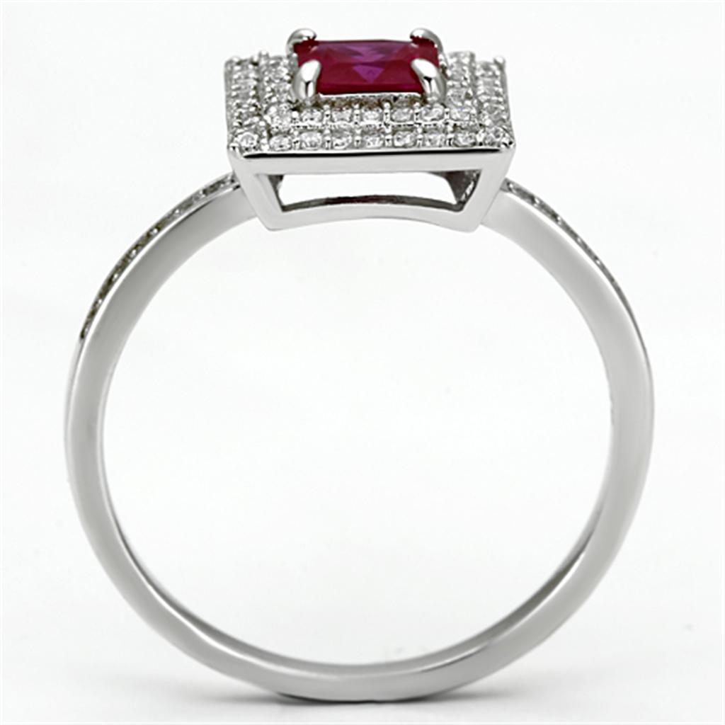 Rhodium 925 Sterling Silver Ring with Synthetic Corundum in Ruby