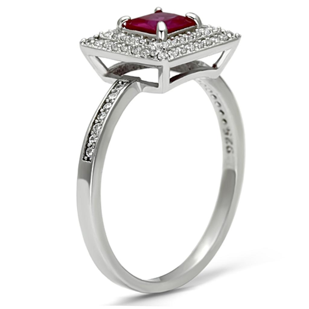 Rhodium 925 Sterling Silver Ring with Synthetic Corundum in Ruby