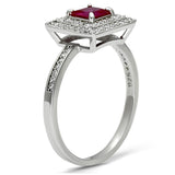 Rhodium 925 Sterling Silver Ring with Synthetic Corundum in Ruby