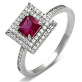 Rhodium 925 Sterling Silver Ring with Synthetic Corundum in Ruby