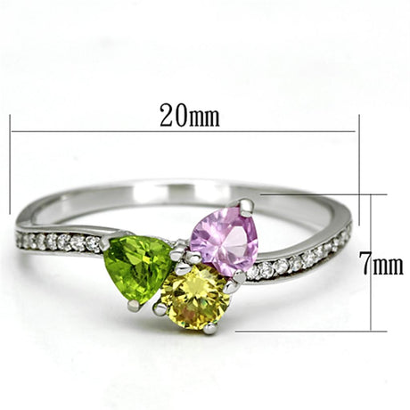 Rhodium 925 Sterling Silver Ring with AAA Grade CZ  in Multi Color