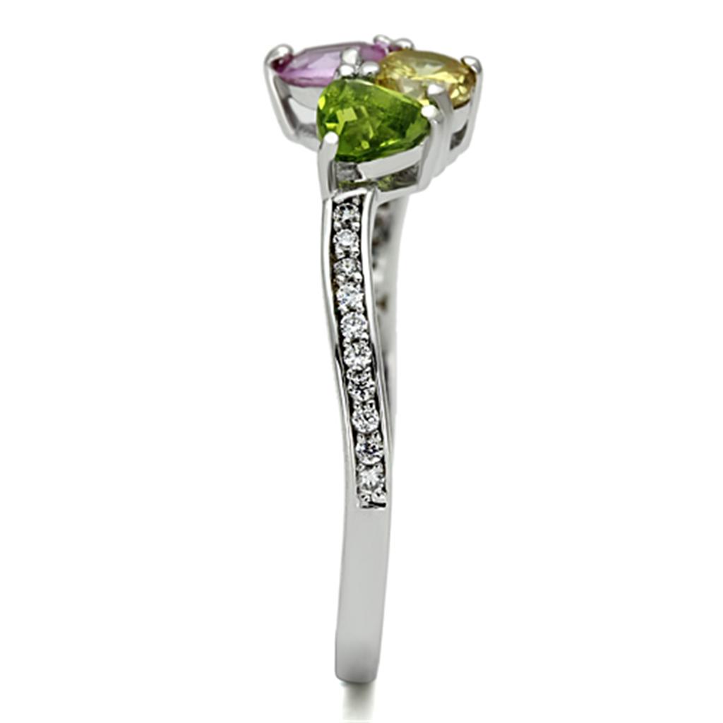 Rhodium 925 Sterling Silver Ring with AAA Grade CZ  in Multi Color