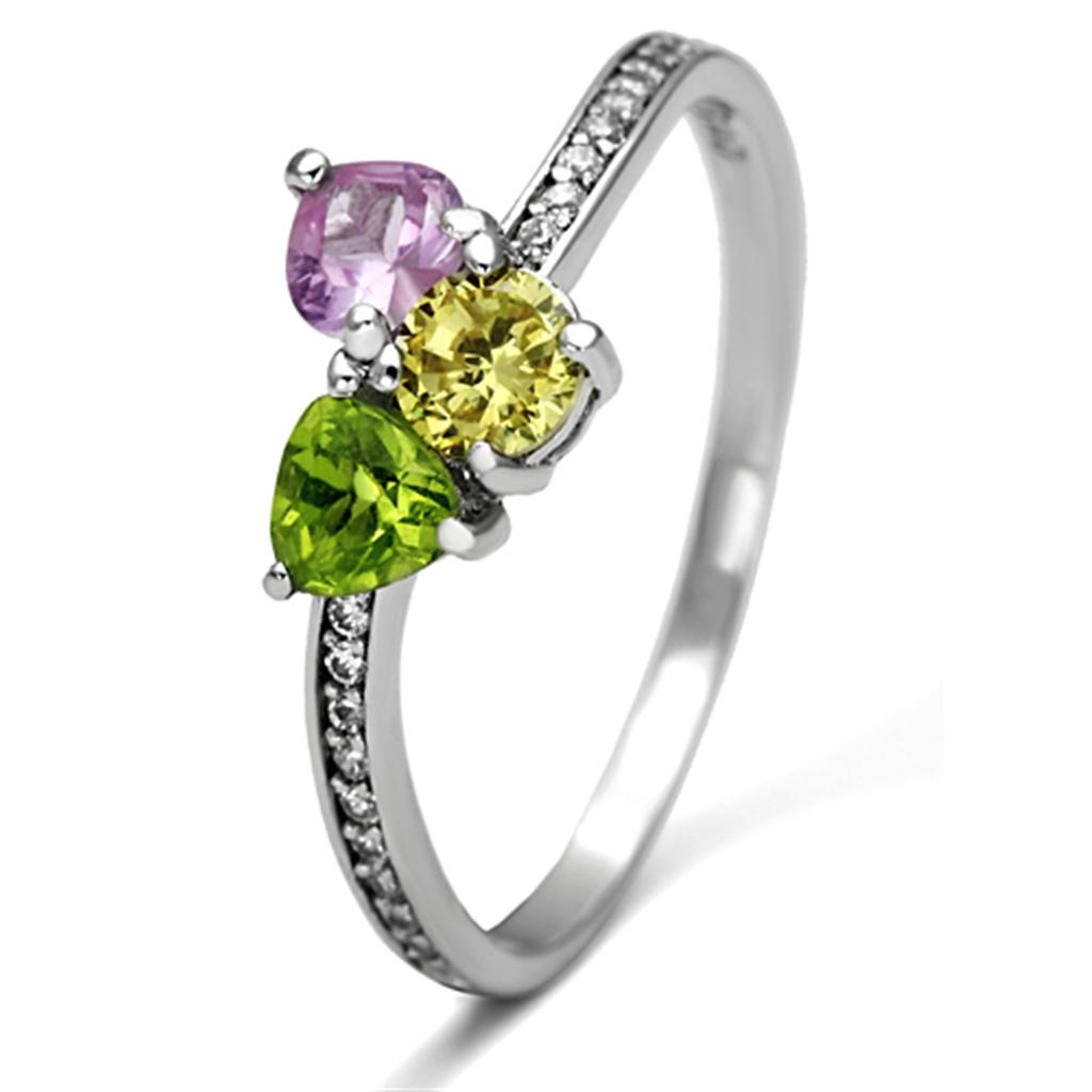 Rhodium 925 Sterling Silver Ring with AAA Grade CZ  in Multi Color