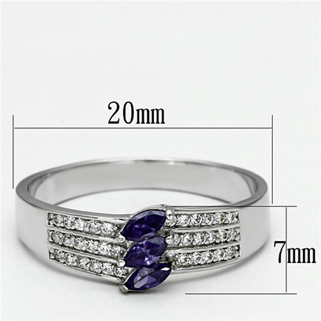 Rhodium 925 Sterling Silver Ring with AAA Grade CZ  in Amethyst