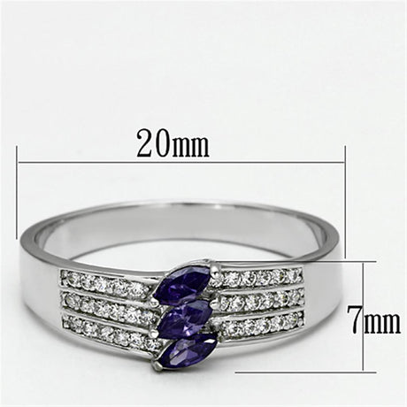 Rhodium 925 Sterling Silver Ring with AAA Grade CZ  in Amethyst