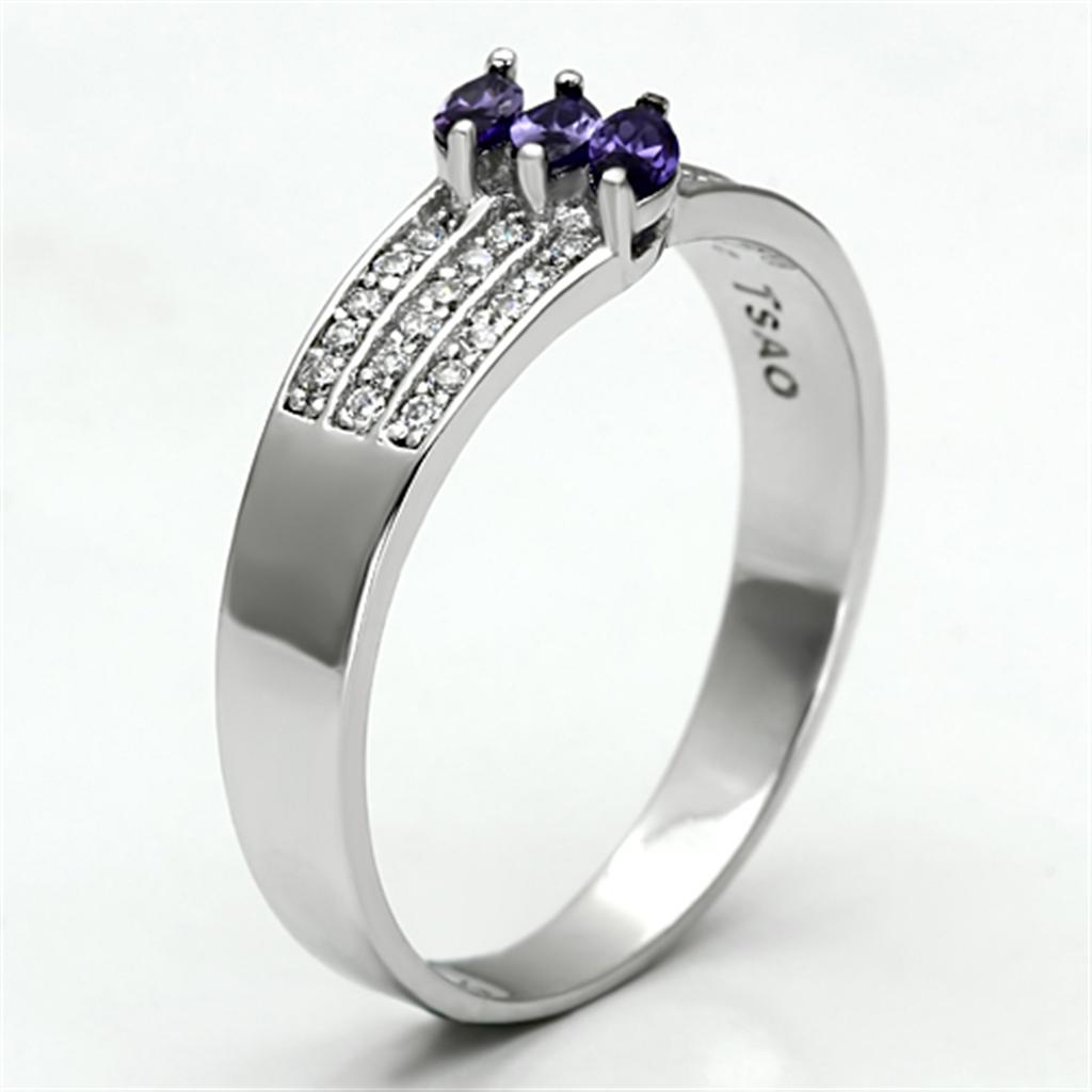 Rhodium 925 Sterling Silver Ring with AAA Grade CZ  in Amethyst