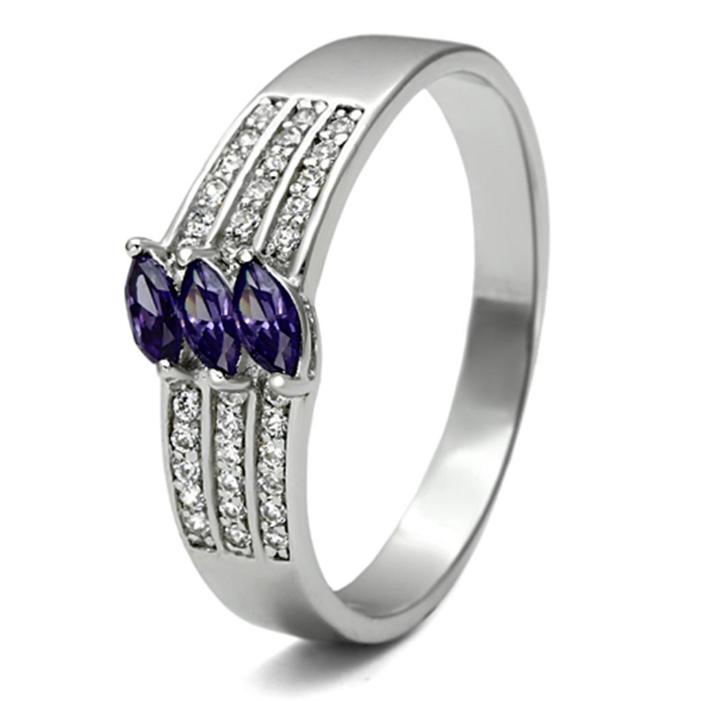 Rhodium 925 Sterling Silver Ring with AAA Grade CZ  in Amethyst