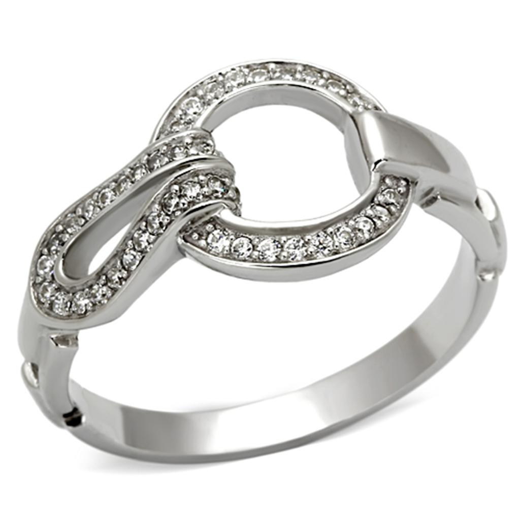 Rhodium 925 Sterling Silver Ring with AAA Grade CZ  in Clear