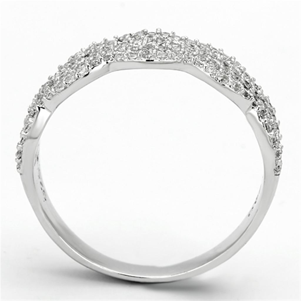 Rhodium 925 Sterling Silver Ring with AAA Grade CZ  in Clear