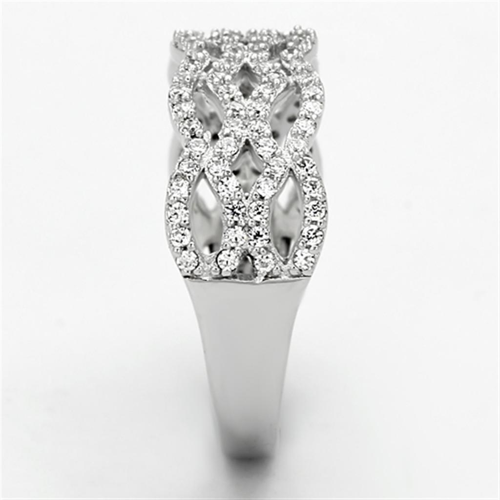 Rhodium 925 Sterling Silver Ring with AAA Grade CZ  in Clear