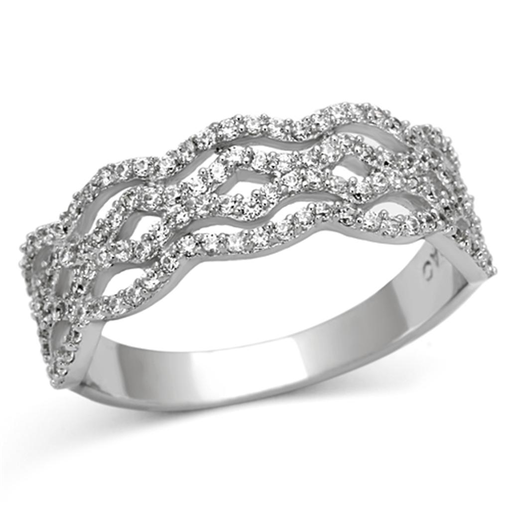 Rhodium 925 Sterling Silver Ring with AAA Grade CZ  in Clear