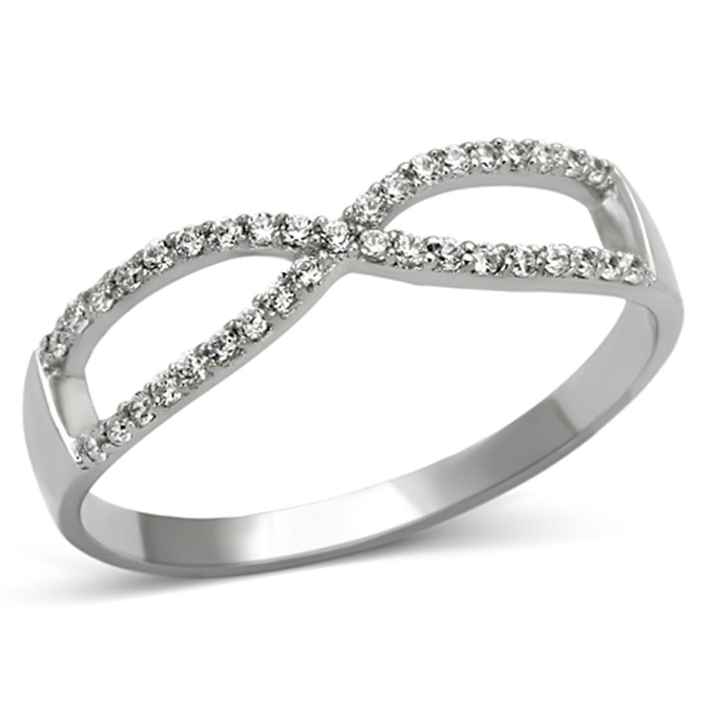 Rhodium 925 Sterling Silver Ring with AAA Grade CZ  in Clear