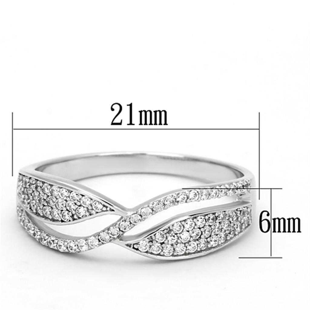 Rhodium 925 Sterling Silver Ring with AAA Grade CZ  in Clear