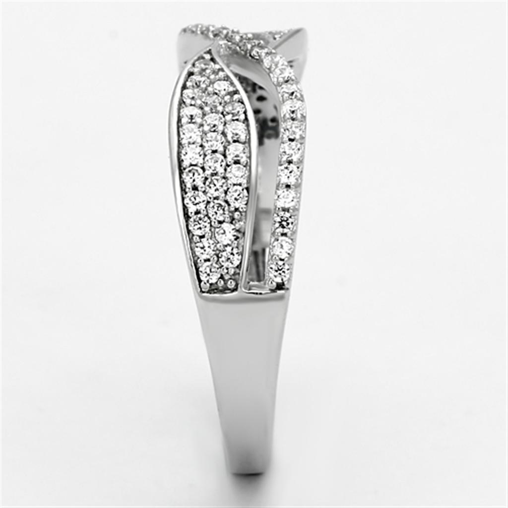 Rhodium 925 Sterling Silver Ring with AAA Grade CZ  in Clear
