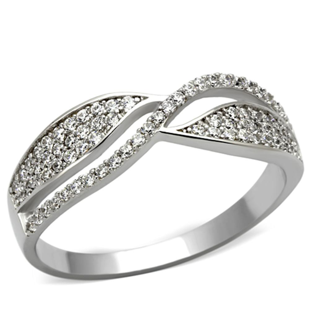 Rhodium 925 Sterling Silver Ring with AAA Grade CZ  in Clear