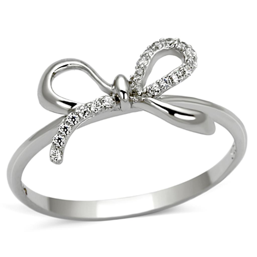 Rhodium 925 Sterling Silver Ring with AAA Grade CZ  in Clear