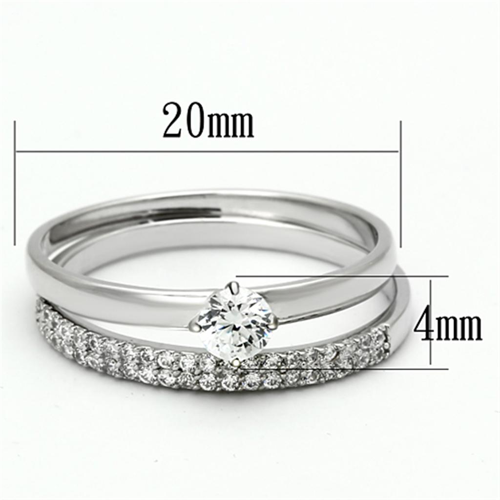 Rhodium 925 Sterling Silver Ring with AAA Grade CZ  in Clear