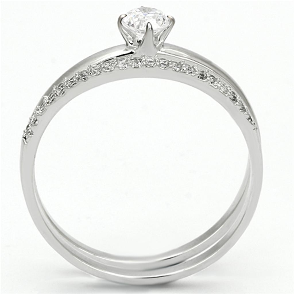 Rhodium 925 Sterling Silver Ring with AAA Grade CZ  in Clear
