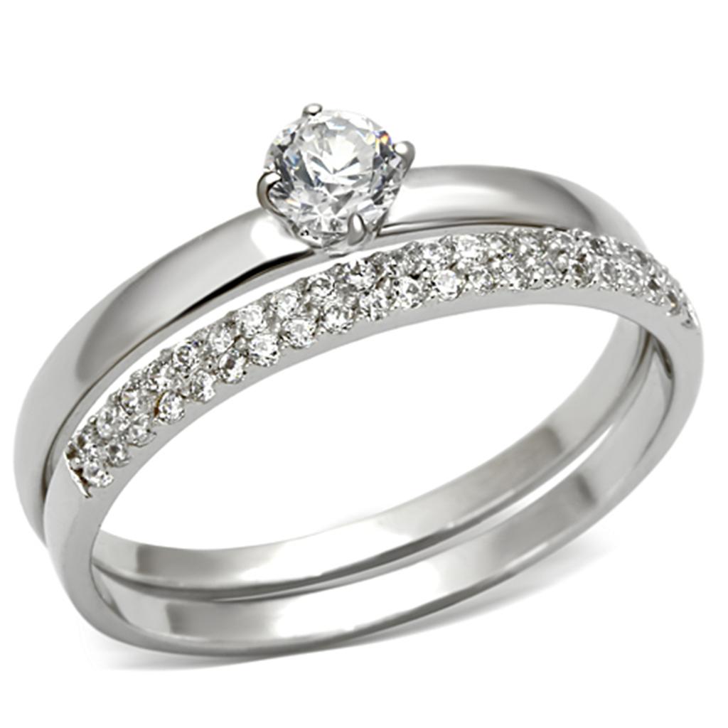 Rhodium 925 Sterling Silver Ring with AAA Grade CZ  in Clear