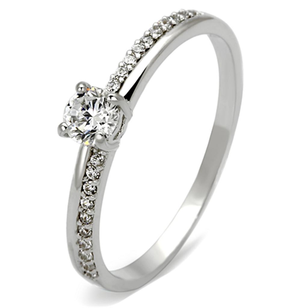 Rhodium 925 Sterling Silver Ring with AAA Grade CZ  in Clear