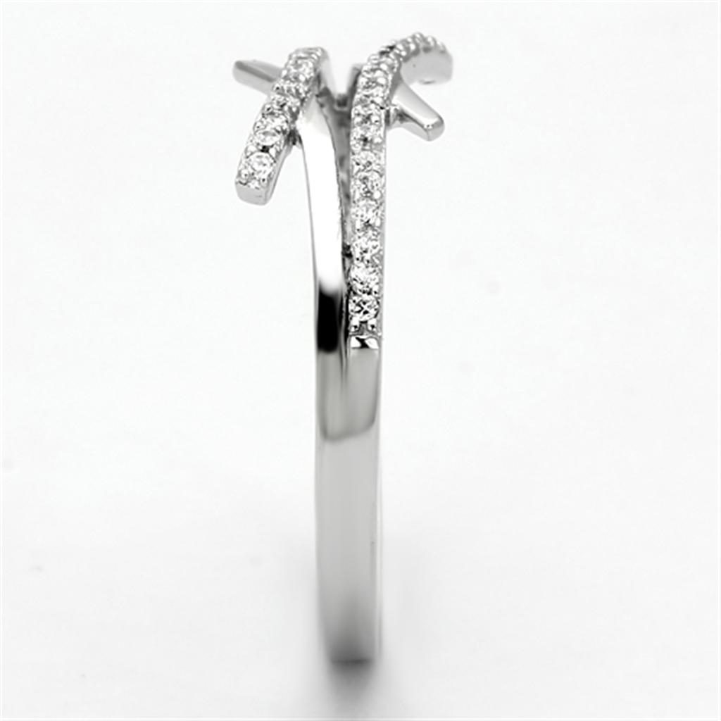 Rhodium 925 Sterling Silver Ring with AAA Grade CZ  in Clear