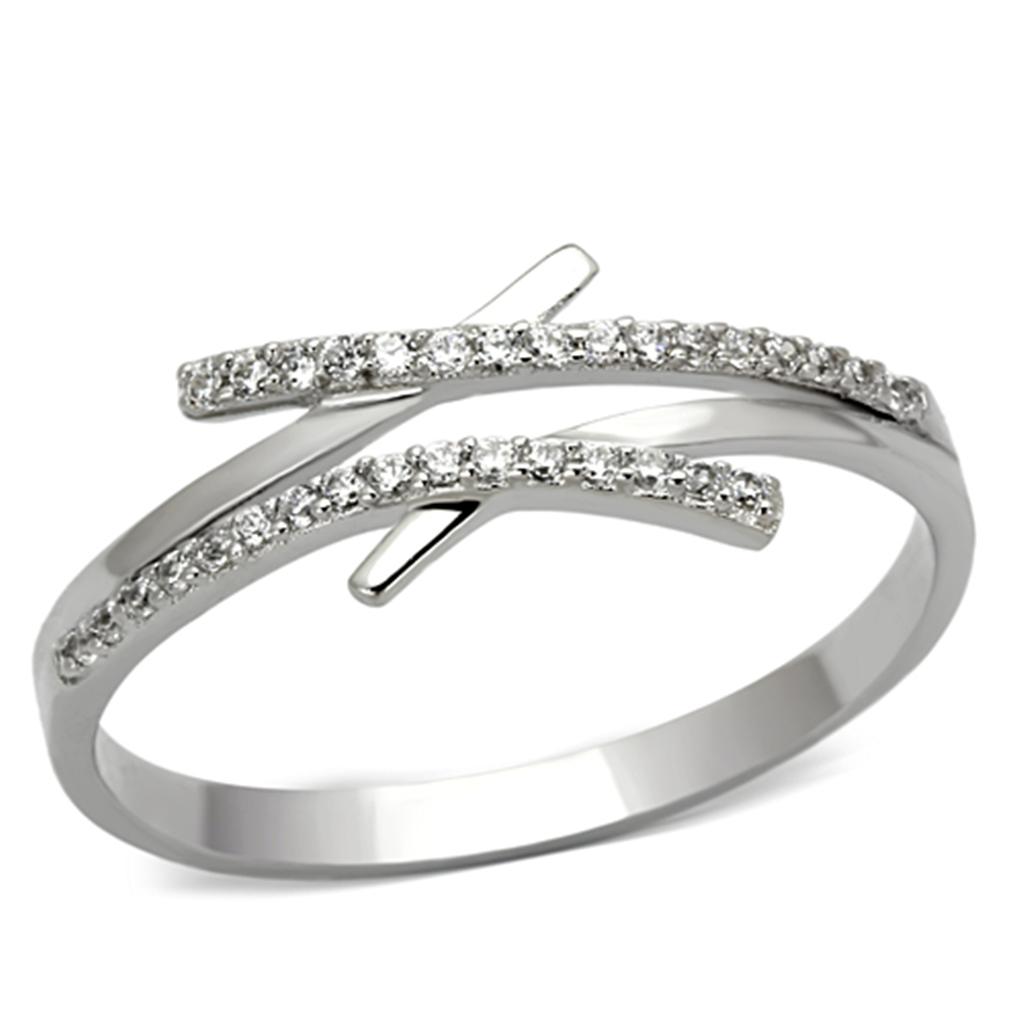Rhodium 925 Sterling Silver Ring with AAA Grade CZ  in Clear