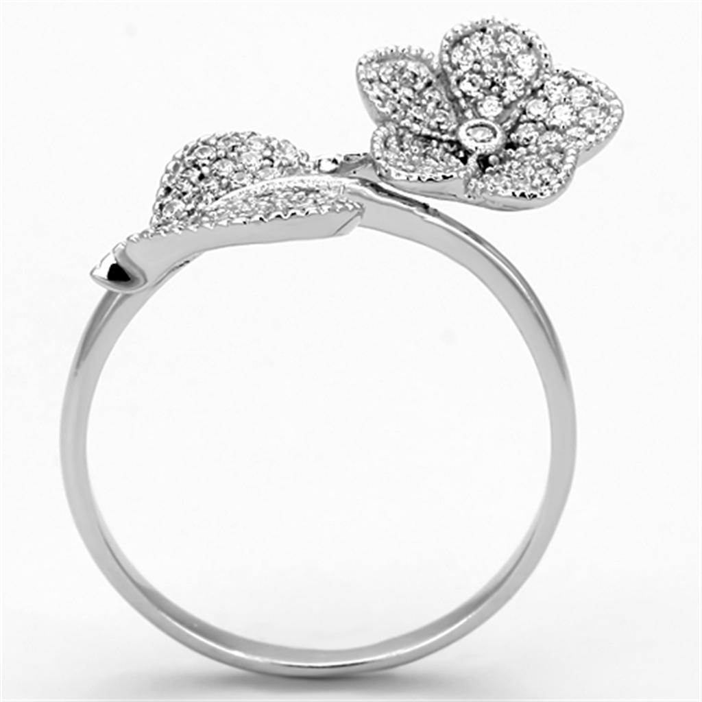 Rhodium 925 Sterling Silver Ring with AAA Grade CZ  in Clear