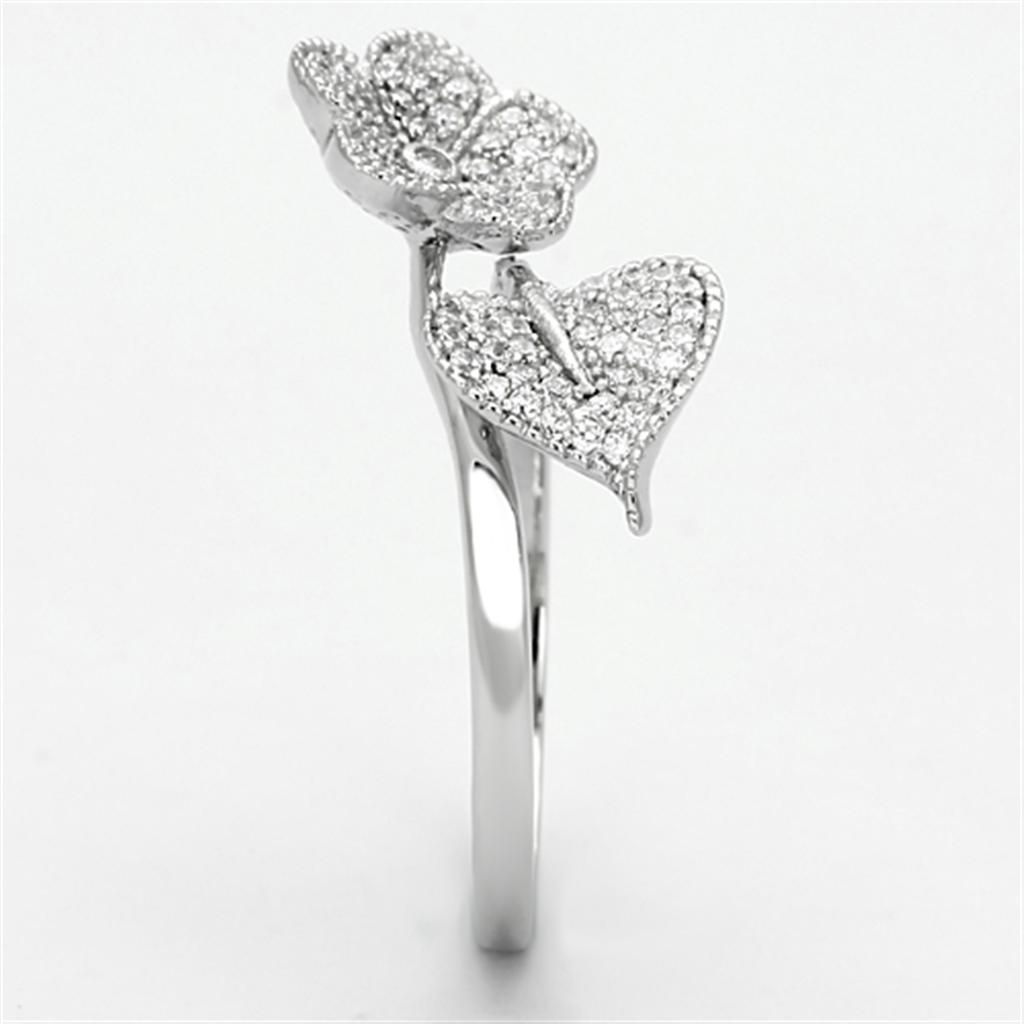 Rhodium 925 Sterling Silver Ring with AAA Grade CZ  in Clear