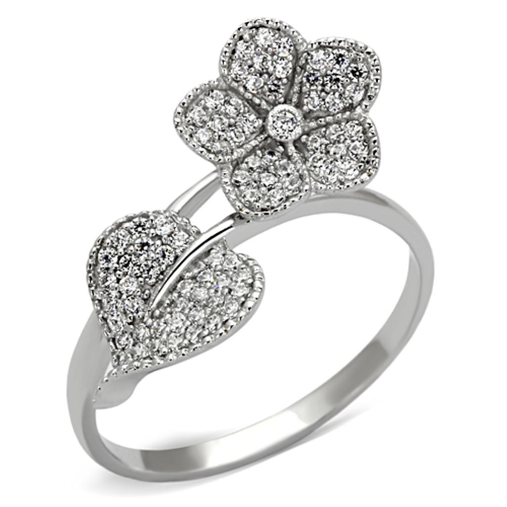 Rhodium 925 Sterling Silver Ring with AAA Grade CZ  in Clear
