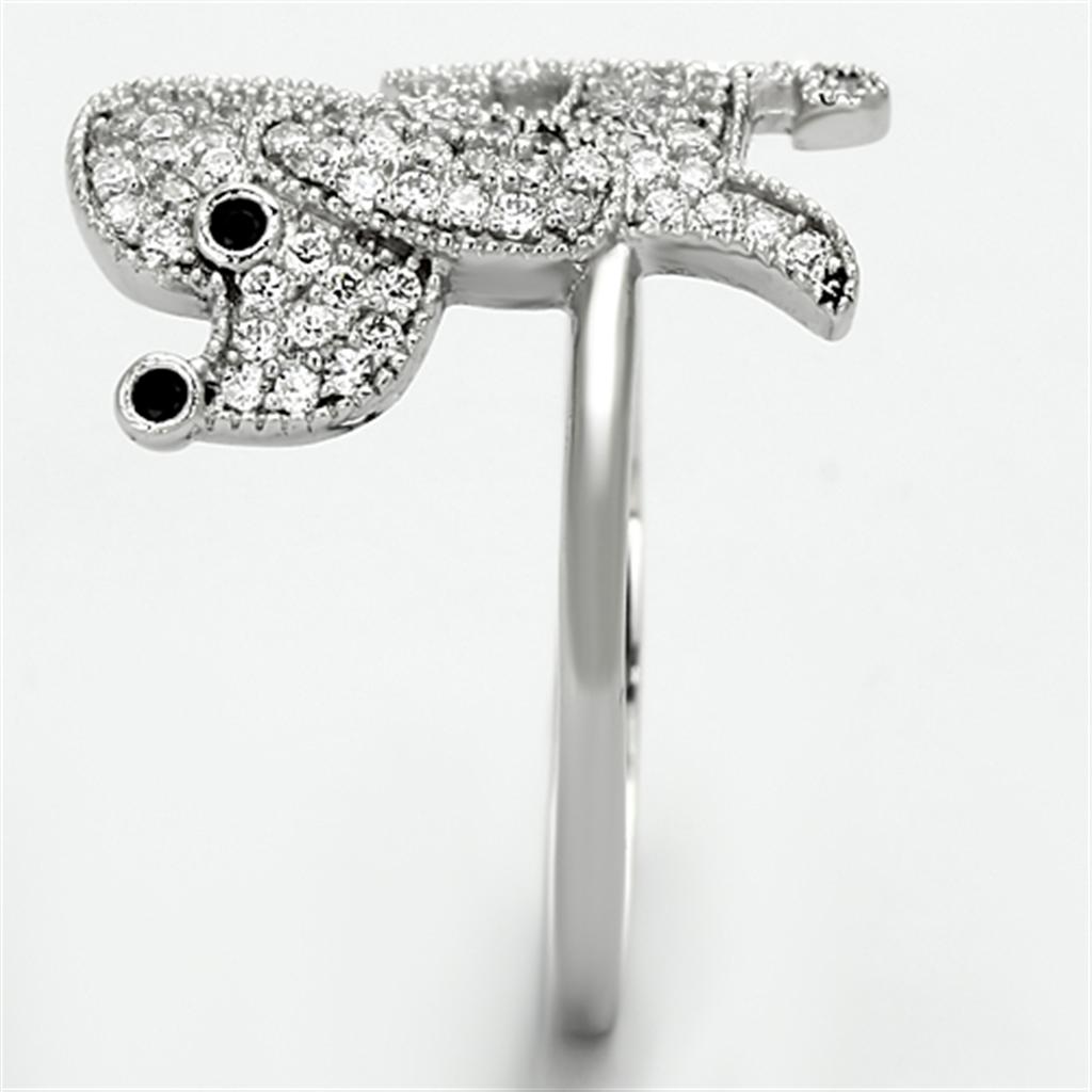 Rhodium 925 Sterling Silver Ring with AAA Grade CZ  in Black Diamond