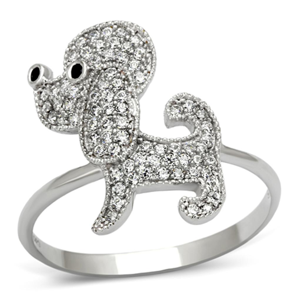 Rhodium 925 Sterling Silver Ring with AAA Grade CZ  in Black Diamond