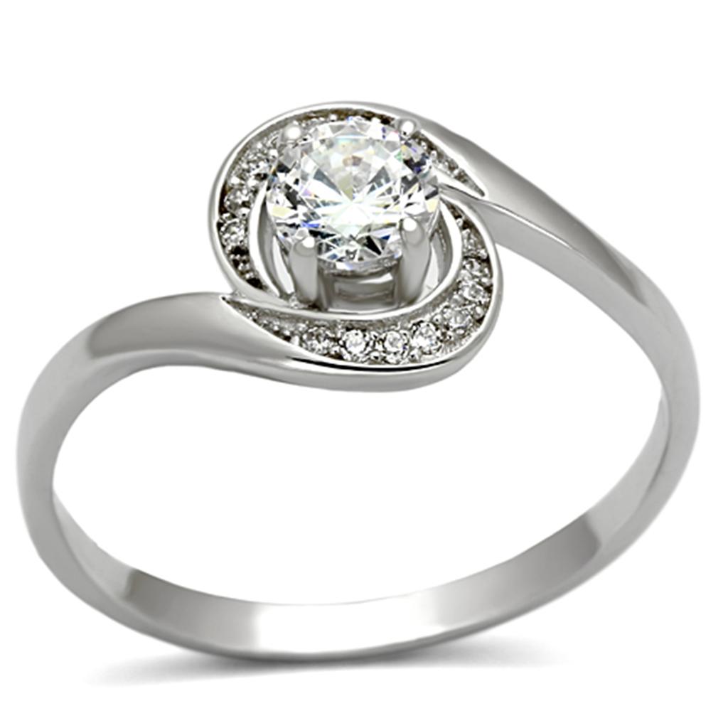 Rhodium 925 Sterling Silver Ring with AAA Grade CZ  in Clear
