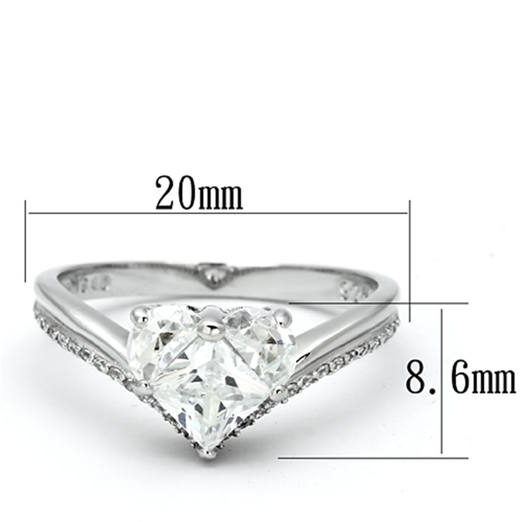 Rhodium 925 Sterling Silver Ring with AAA Grade CZ  in Clear