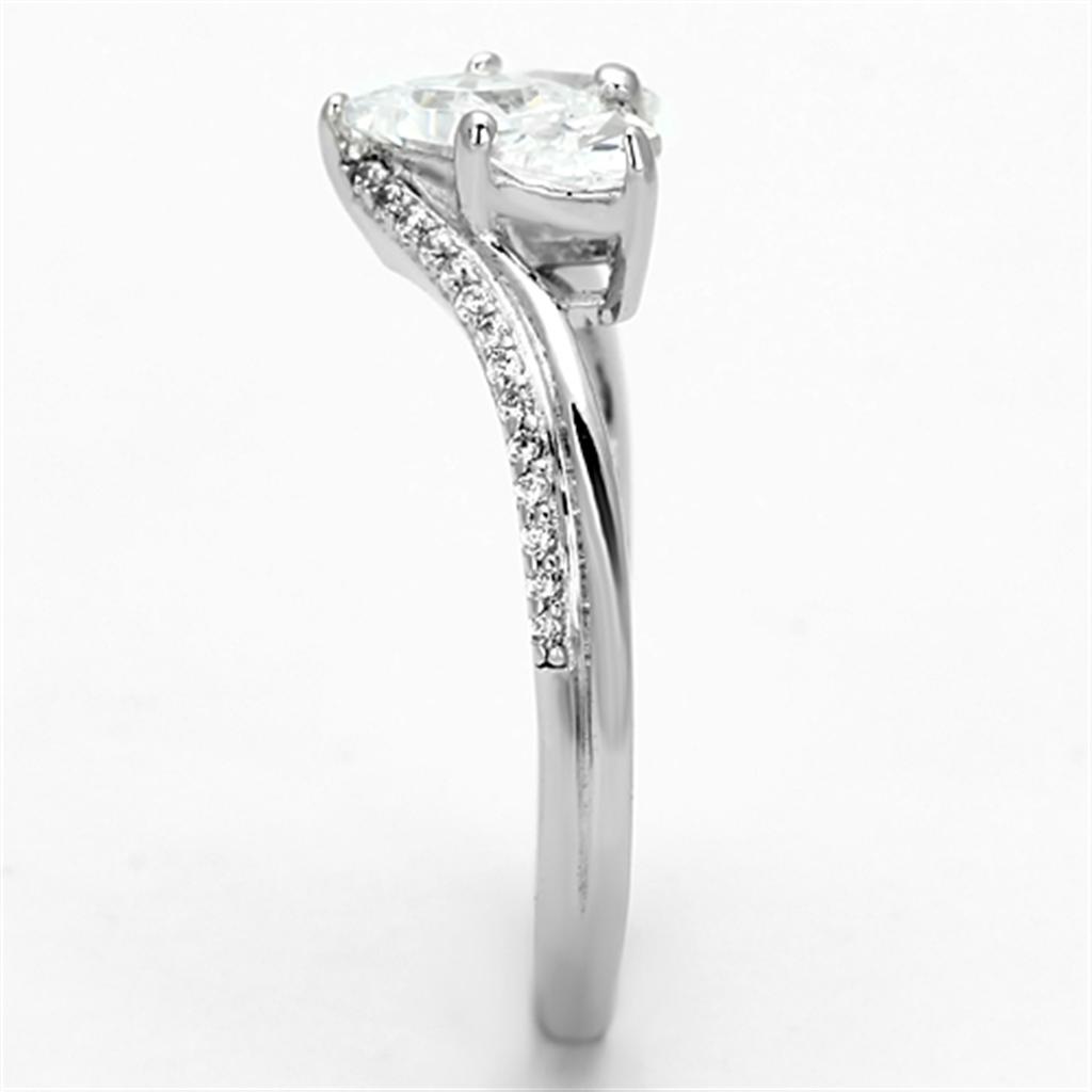 Rhodium 925 Sterling Silver Ring with AAA Grade CZ  in Clear