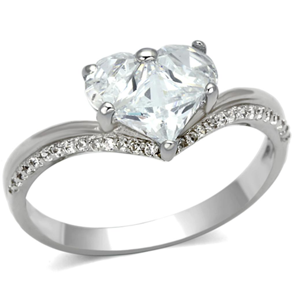 Rhodium 925 Sterling Silver Ring with AAA Grade CZ  in Clear