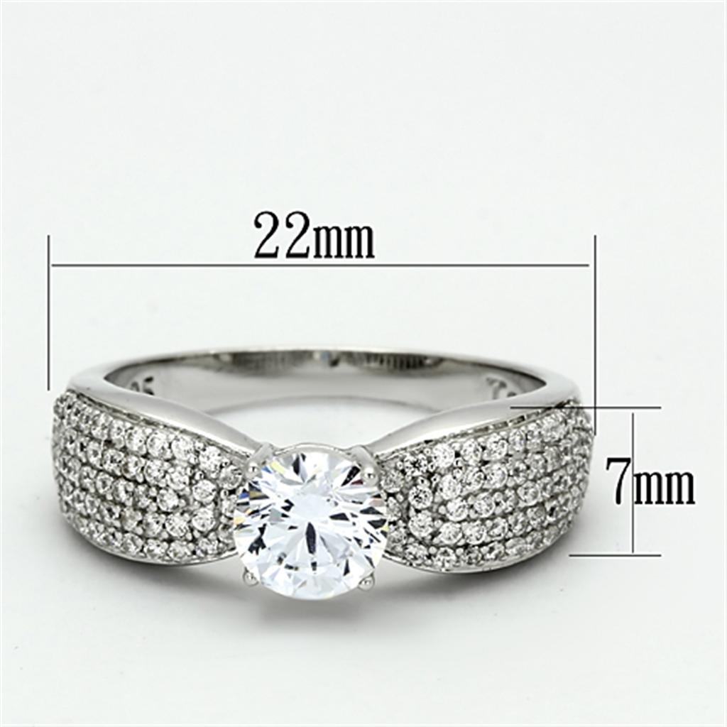 Rhodium 925 Sterling Silver Ring with AAA Grade CZ  in Clear