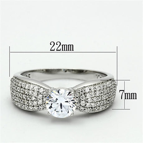 Rhodium 925 Sterling Silver Ring with AAA Grade CZ  in Clear