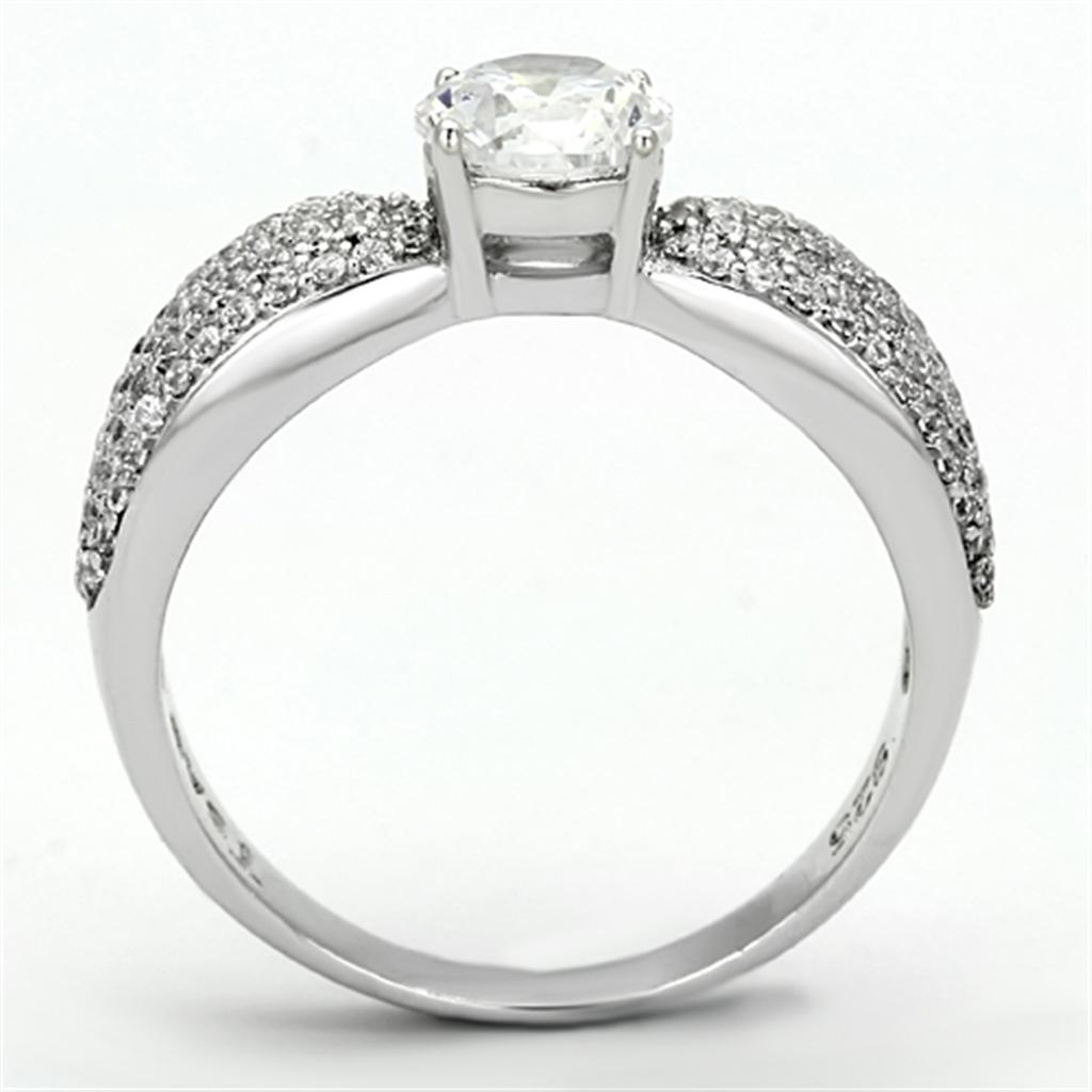 Rhodium 925 Sterling Silver Ring with AAA Grade CZ  in Clear