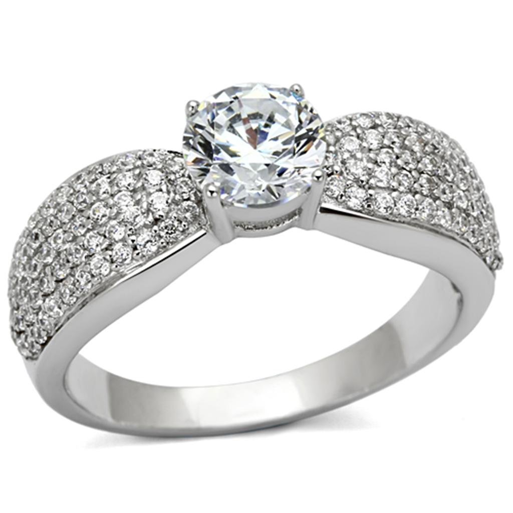 Rhodium 925 Sterling Silver Ring with AAA Grade CZ  in Clear